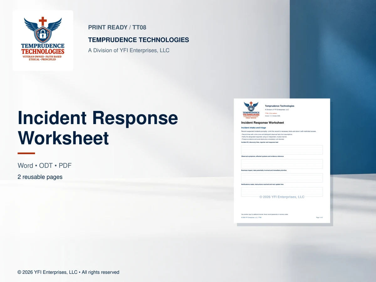 Incident Response Worksheet — print edition
