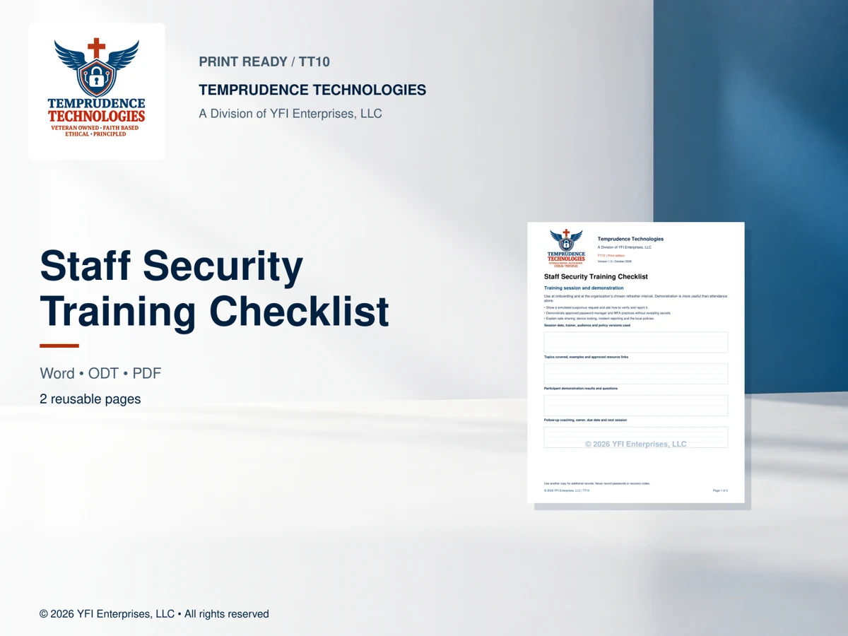 Staff Security Training Checklist — print edition